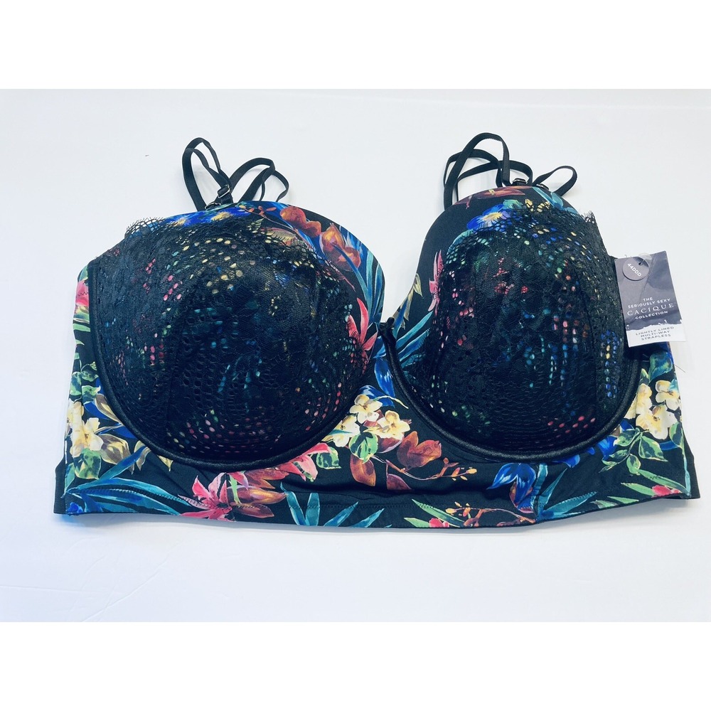 Cacique Multi-Way Strapless Bra Women 44DDD Black Floral Lace Seriously Sexy NWT